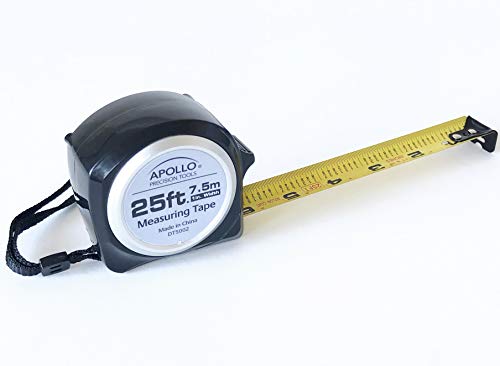 Apollo Tools Dt5002 25 Foot Measuring Tape With Fraction Markings 1 Inch Nylon Blade And 8 Standout Belt Clip And Wrist Strap 2 3 4x 2 3 4 X 1 3 4 Black Amazon Com