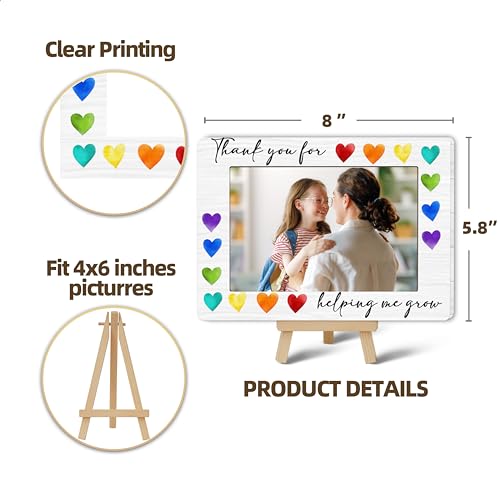 Image of DETIHO Thank You for Helping Me Grow 4x6 Photo Frame, Small Wooden Photo Frame with Easel Stand, Teacher Appreciation Gifts for Table Decor Display -E04