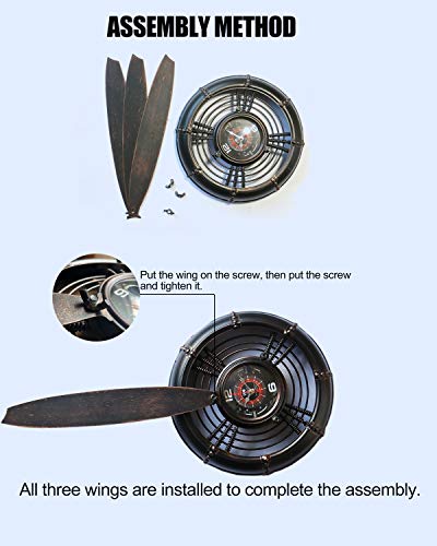 Metal Wall Decor Art Antique Airplane Propeller Aviation Wall Clock for Living Room Bedroom Rustic Wall Sculptures Brown 29.5×26.4 inches