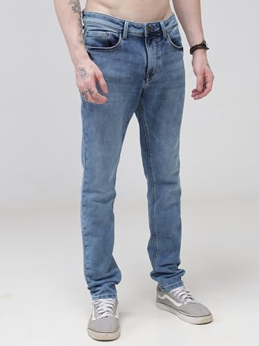 Image of TURMS Men's Anti Stain Jeans 30 Days No Wash Anti Odor Casual Mid Rise Denim Pants | Traveler Comfort Stretchable Breathable Cotton Rich
