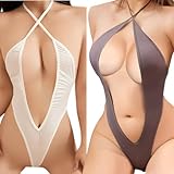 [OLYOLY] 過激 超 ハイレグレオタード セクシー コスプレ レディース Tバック 大きいサイズ 透ける 水着 スク水 紐パン ランジェリー (07 灰白2色セット)
