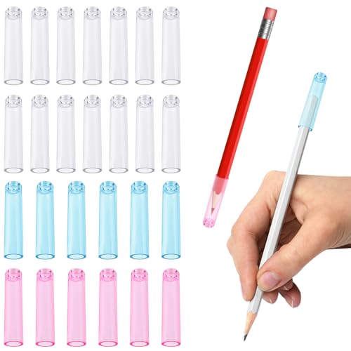 Image of 24 Pcs Plastic Pencil Cap, Clear Pencil Tip Protector Cover Colorful Portable Pencils Toppers for Wooden Pencils Classroom Student School Office Supplies