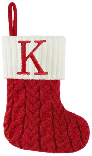 Edoneery Mini Christmas Stocking with Initial, 7 Inch Red Cable Knit Decor
