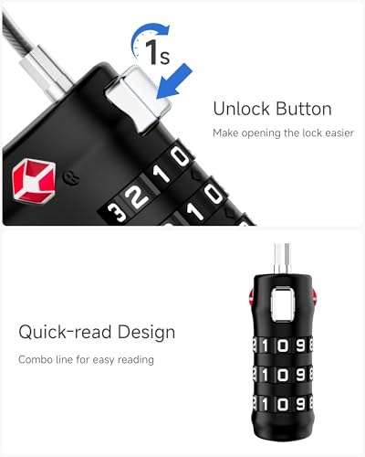 Image of LUGGEX 2 Pack TSA Locks for Luggage, Luggage Locks TSA Approved | Suitcase Locks in Gift Box, Ultra-Light 33g Combination Cable Locks, Easy-Read Dials for Suitcase Backpack Gym, Black-Silver