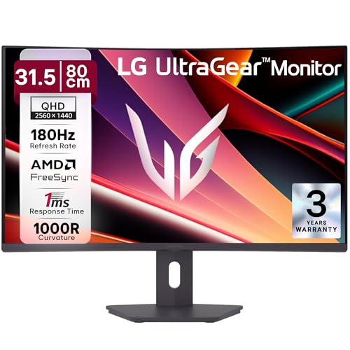 LG 32G600A 80cm (32 Inch) Ultragear Curved QHD (2560x1440) Gaming Monitor, 180Hz, 1ms(GtG), 3-Side Virtually Borderless, Anti-Glare, AMD FreeSync, DP, HDMI X 2, Tilt/Height/Swivel Adjustable (Black)