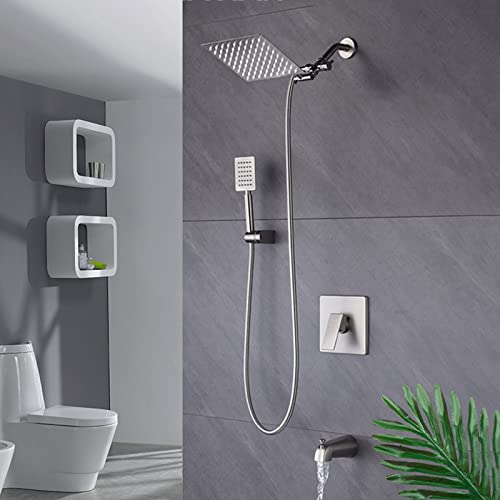 Ensemble de mitigeur de douche encastré noir avec pomme de douche flexible et support