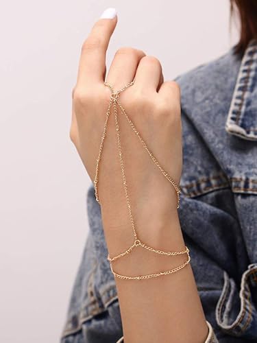 MODRSA Hand Chain Bracelet Gold Hand Chain Ring Bracelet Hands Chains Jewelry Rhinestone Pearl Handchain Finger Bracelets non Tarnish Waterproof Trendy Dainty Bridesmaid Accessories4