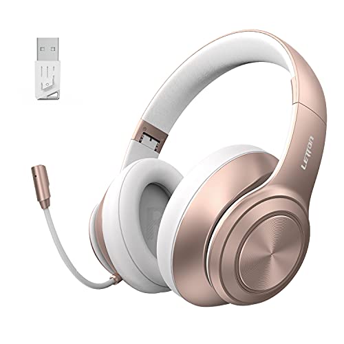 LETTON Wireless Headphones Over Ear Stereo Foldable Headset with Microphone and Soft Protein Earpads for iPhone, Travel, Home Office (Gold White)