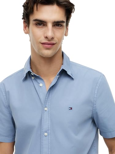 Image of Tommy Hilfiger Men's Short Sleeve Poplin Shirts in Regular Fit, Men's Button Down Shirts