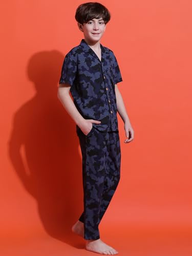 Image of Li'l Tomatoes Boys 100% Cotton Night Suit | Summer Printed Shirt & Shorts Set | Soft & Breathable Sleepwear | 9-16 Years