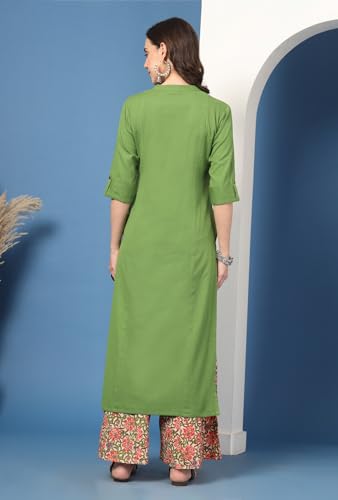 Image of Pistaa's Women's Regular Fit Cotton Solid Kurta Palazzo Set
