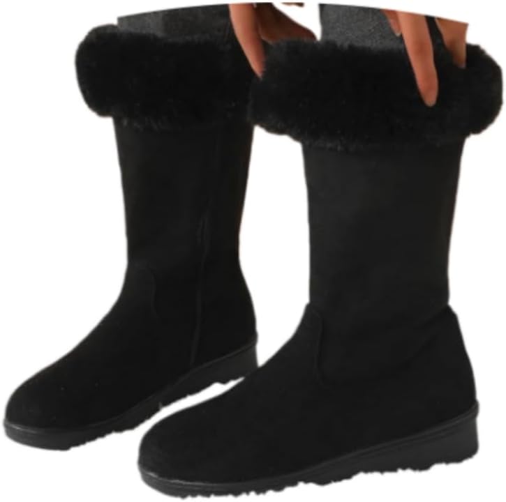 Snow Boots for Women Botas de Nieve Para Mujer Snow Boots for Women Waterproof Fur Lined Mid Calf Boot Comfortale Zipper Womens Winter Boot Waterproof Walking Outdoor Non-Slip Knee-High Booties