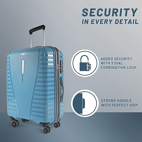 Image of Aristocrat Large Airpro 76 Cms Check-in Polypropylene Hardsided 8 Spinner Wheels Luggage /Suitcase /Trolley Bag- Coral Teal Blue, 53 Cm