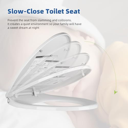 Image of Universal Elongated Toilet Seat Softclose Cover, One-Click to Quick Release | Compatible with TOTO /Gerber /Kohler Oval Toilet Seats, 2-Pack Toilet Bolts and Nuts, Non-Slip Toilet Bumpers, White