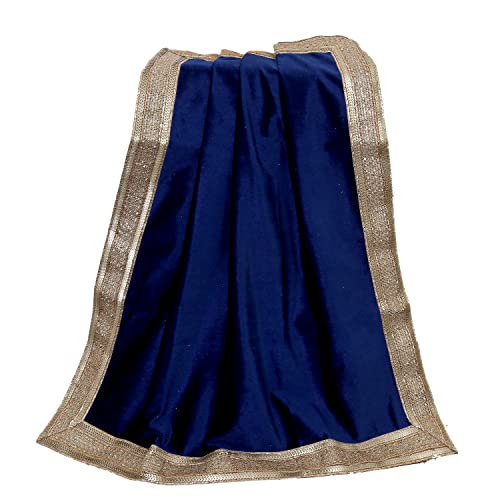 Indian Consigners Royal Blue Velvet Cloth with Golden Shinny Border, Aasan, Alter, Altar, Tarot Table Cloth Holy Square Tablecloth
