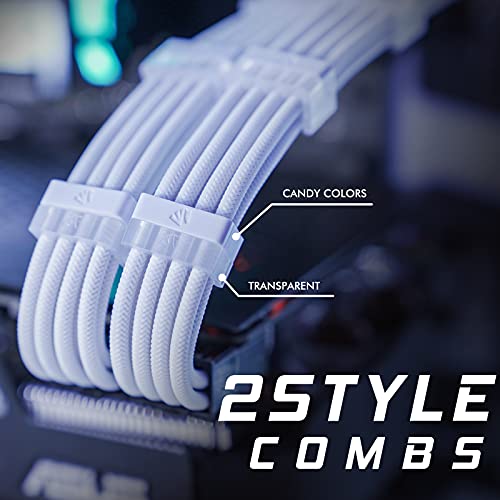 AsiaHorse 18AWG PSU Cable Extension Sleeved Custom Mod GPU PC Audio Video Power Supply Soft Braided Cables with Two Color Comb Kit 24P/8P to 6+2P/ 8P to 4+4P 30CM