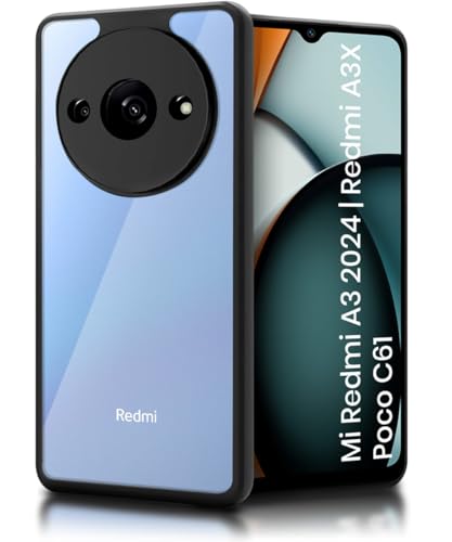 Image of WOW IMAGINE Shockproof Hybrid Back Cover for Mi Redmi A3 2024 | Redmi A3X | Poco C61 | Hard Slim fit Back Case | PC & TPU | Clear Transparent Case - Black