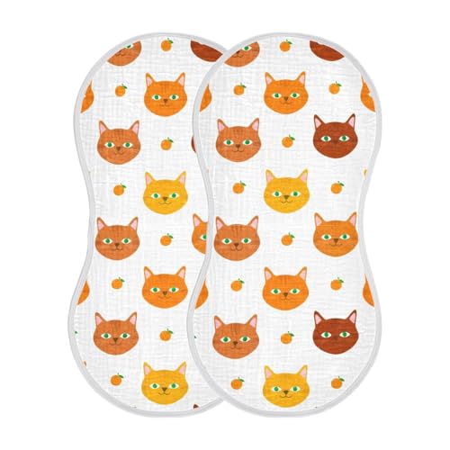 2 Pack Baby Burp Cloths, Soft Absorbent Burping Cloths for Babies, Cotton Milk Spit Up Rags, Large Size for Newborns, Baby Boys and Girls (Playful Fruit Cats)