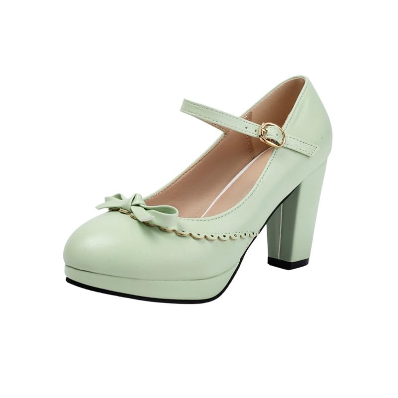 Lace Sandal for Women Thick Bottom Heels Round Toe PU Rubber Sole Footwear | Light Green - 42-image-21