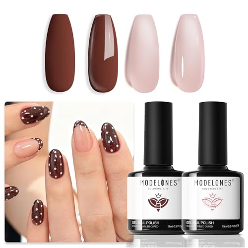 modelones Brown Gel Nail Polish Set 2 Pcs 15 ML Nude Brown