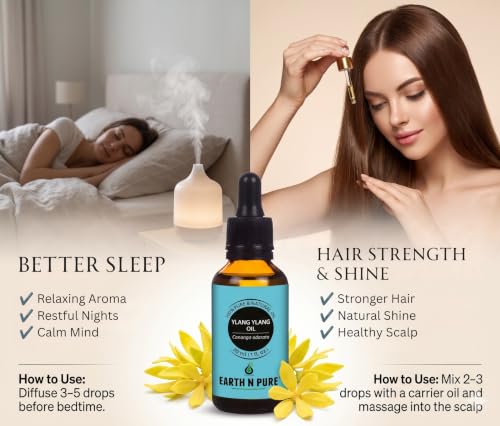 Image of Earth N Pure Ylang Ylang Essential Oil 100% Pure & Natural for Skin Care, Hair Care & Aromatherapy - Oil for Face, Perfume, Diffuser, Massage, Candle & Soap Making - Premium Floral Fragrance - 15ml