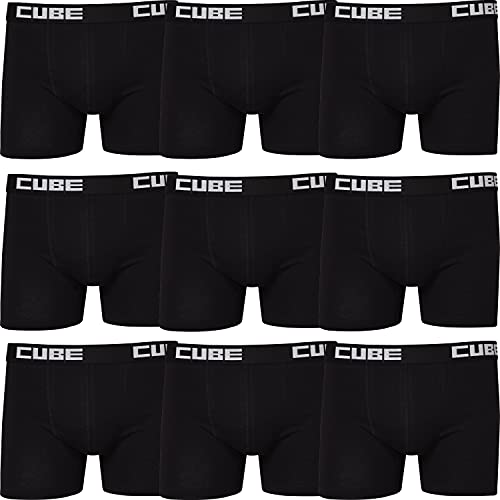 CUBE Wear - Boxer da uomo, confezione da 9 pezzi, in cotone, taglie S, M, L, XL, XXL, Nero , S
