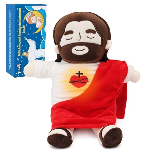 Image of Yelakey Officially Jesus Plush Breathing Soothing Stuffed Animal Heart of Jesus Toy Savior Doll for Church Sunday School Religious Easter Gift for Kids (Red)