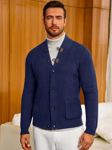 Runcati Mens Cardigan Sweater Casual V Neck Button Down Cardigan Ribbed Knitted Winter Chunky Sweaters with Pockets3