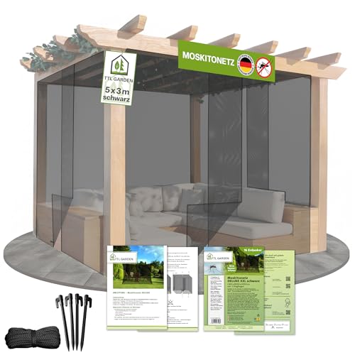 TTL GARDEN Moustiquaire Deluxe XXL - 500 x 300 x 250 cm - Noir - Maille fine de 0,07 mm - 3 entrées - Résistante aux UV et respirante - Protection contre les...