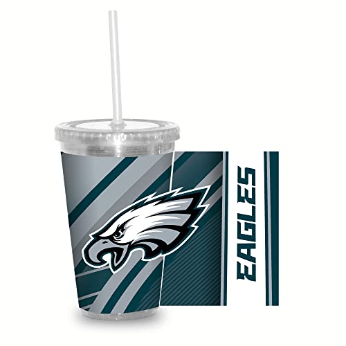 Image of Rico Industries NFL Football 16oz Clear Tumbler W /Straw for NFL Fans
