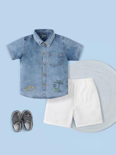 Image of Nautinati Boys Printed Collared Shirt with Shorts Clothing Set | Age 1-5 Years