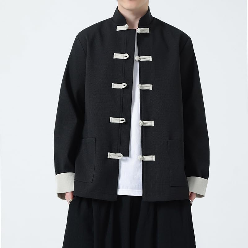 Men's Hanfu Jacket,Chinese Style Spring Autumn Long Sleeve Loose Tang Suit Coat,Retro Traditional Outerwear3