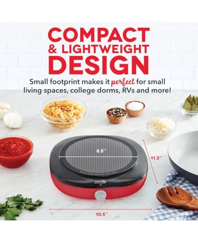 Image of DASH Everyday Electric Cooktop with Infrared Heating, 5 Temperature Settings with Cord Storage, Perfect for RVs, Camping, Dorms, and Small Living Spaces - Red