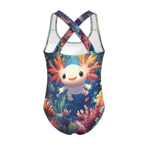 Image of Girls One Piece Swimsuits Axolotl Cross Back Swimwear Beach Summer Quick Dry Beach Bathing Suit