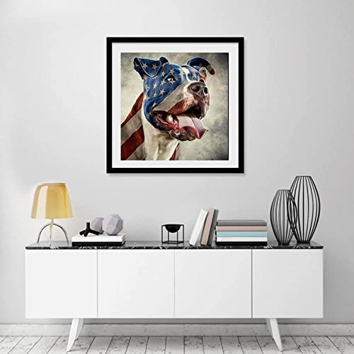 Image of Street27 5D DIY Diamond Painting Kits for Adults Kids, Flag and Dog Full Drill Embroidery Cross Stitch Crystal Rhinestone Paintings Pictures Arts Wall Decor Painting Dots Kits 11.8X11.8 inch (Flag and Dog)