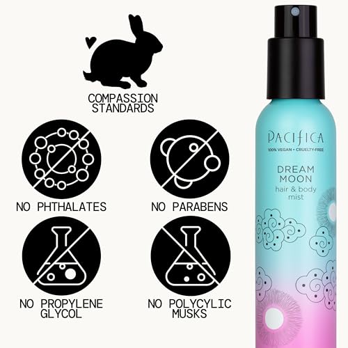Image of Pacifica Hair Perfume & Body Fragrance Spray Mist - Dream Moon with Bergamot, Pear, Pink Rose, Coconut, Vanilla, Sandalwood & Patchouli - Alcohol-Free, Vegan & Cruelty-Free, 5 oz (1 Count)