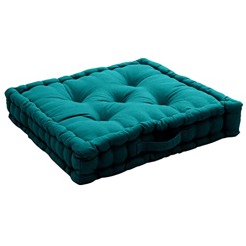 Enjoy Home, Cojín de Suelo con asa, 50 x 50 x 10, Esmeralda, Algodón Certificado Oeko Tex, Lavable a Mano, Algodón Reciclado, Capitonado para asegurar un Buen Atuendo, Colección Panamá