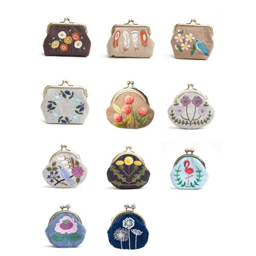 Kit de broderie DIY porte-monnaie complet multicolore en coton