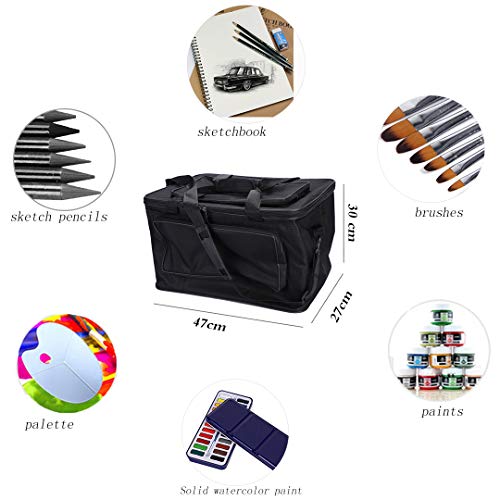 Large Art Craft Storage Tote Bag Waterproof Foldable Art Supplies Carrying Bag Case Carry-All Box Sketch Drawing Tool Organiser with Handle Shoulder Strap for Palette Paints Brushes Pencil Sketchbook