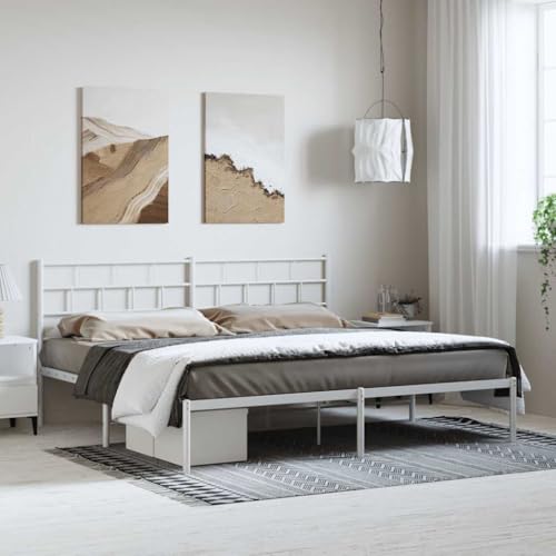 UJCHVHN Armazón de cama de metal sin colchón con cabecero blanco, 183 x 213 cm, camas y accesorios, camas y marcos de cama