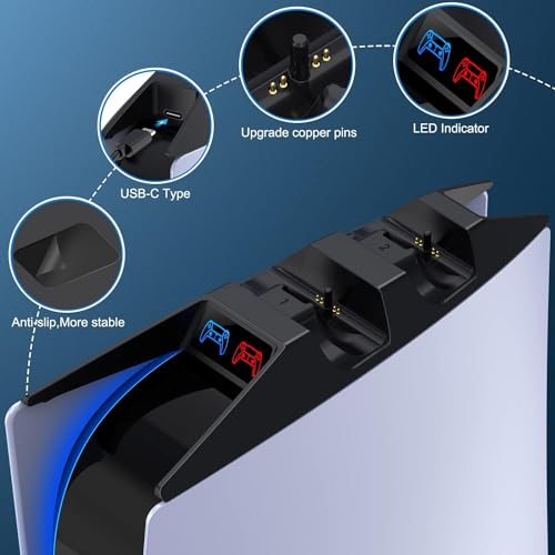 Image of Ant Esports PS5 Controller Charging Station Dual Sense Fast Charging Dock for PS5 Controllers, LED Indicator, Dual Controller Charger Stand, Safe & Compact - Black