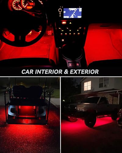 Image of Red Led Strip Lights 24 inch Connectable 12V Led Light Strip for Cars Golf Cart Boat Marine Motorcycle Interior & Exterior Waterproof Car Light Strip, 4Pack