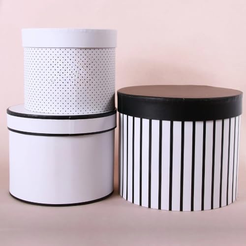 Image of Oasis Pack of 3 Premium Monocrome Design Gift & Flower Hamper Boxes With Lid | Classic Bouquet Box for Flower Arrangements | Decorative Gift Packaging Box