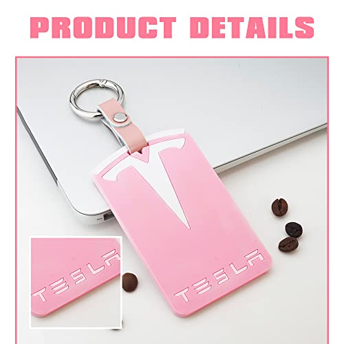 Albeche Key Holder For Tesla Model 3 & Model Y, Silicone Key Chain Protector Cover Accessories (Pink And White) #TOP3