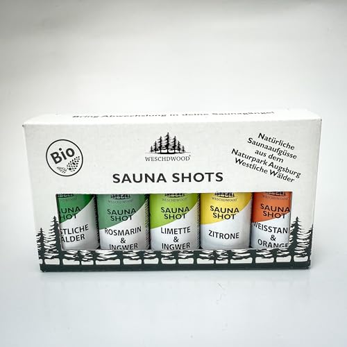 Weschdwood Sauna Shots - 5er Set 19ml Premium Bio Saunaaufguss, perfekt abgestimmt für abwechslungsreiche Saunagänge