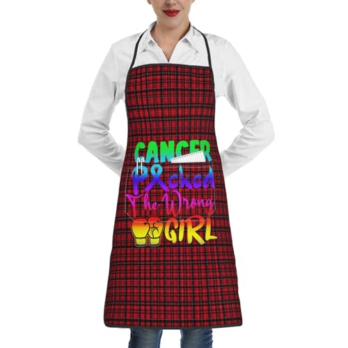 nopicsn Cancer Picked The Wrong Girl All Cancer Apron for cooking with Pockets Women Men Kitchen Chef Funny Aprons