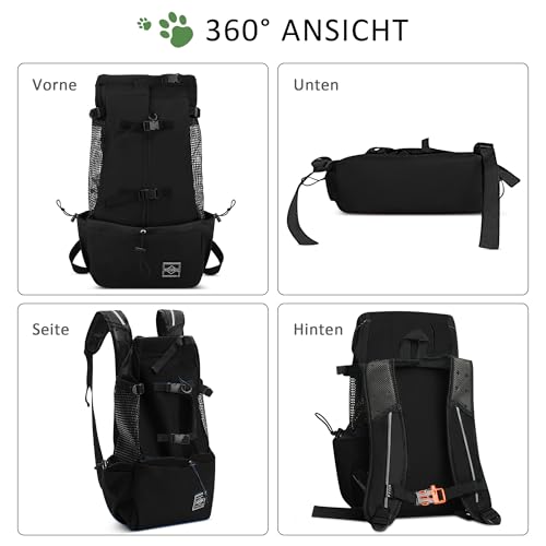 ALLSOPETS Hunderucksack Tragetasche Verstellbar für Kleine Mittelgroße Hunde, Haustier Rucksack zum Spaziergang Wandern Camping Bergsteigen Reisen (Kohlenschwarz, M)