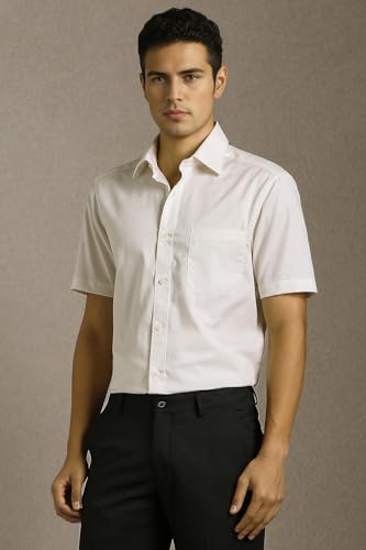 Image of Louis Philippe Men's Regular Fit Easy to Iron Everyday wear Premium Cotton Half Sleeve Solid Formal Shirt