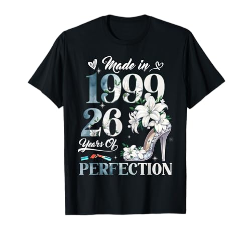 Womens 26th Birthday Floral Made in 1999 Gifts 26 Years Old Camiseta