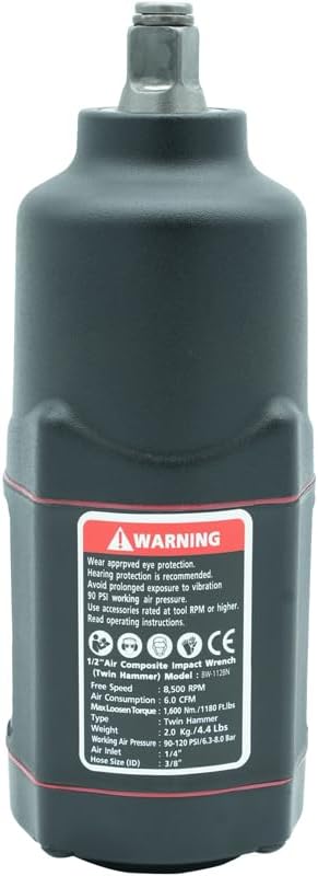 BESWELL® AKP-01N -1/2-Inch Air Impact Wrench-1180 Foot-Pounds Max Loosen Torque Output-Well Balanced Lightweight Includes 11Pieces CR-V SAE Impact Sockets & 3pcs Metric Deep Socket & Carrying Case - Image 7